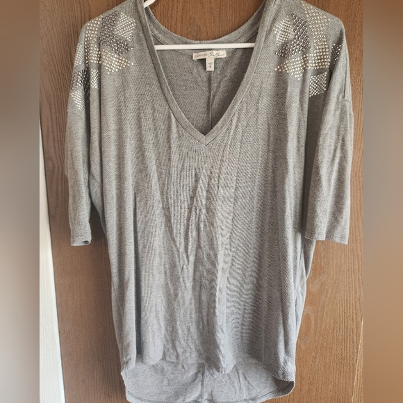 Express Tops - Express Silver V-Neck Blouse with Embellished Shoulders